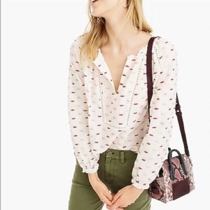 J. Crew Point Sur Beige Metallic Pink Gold Red Arrow Popover Shirt Top